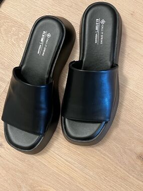 Call It Spring Black Vegan Platform Slide Mules